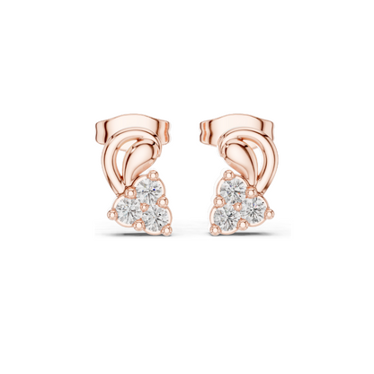 0.27 CT Lab Diamond Stud Earrings for Women | VVS-VS EF CVD Tri-Stone Floral Cut | 18KT, 14KT, 10KT Gold & 925 Silver | Rose, Yellow & White Gold | Moissanite Option