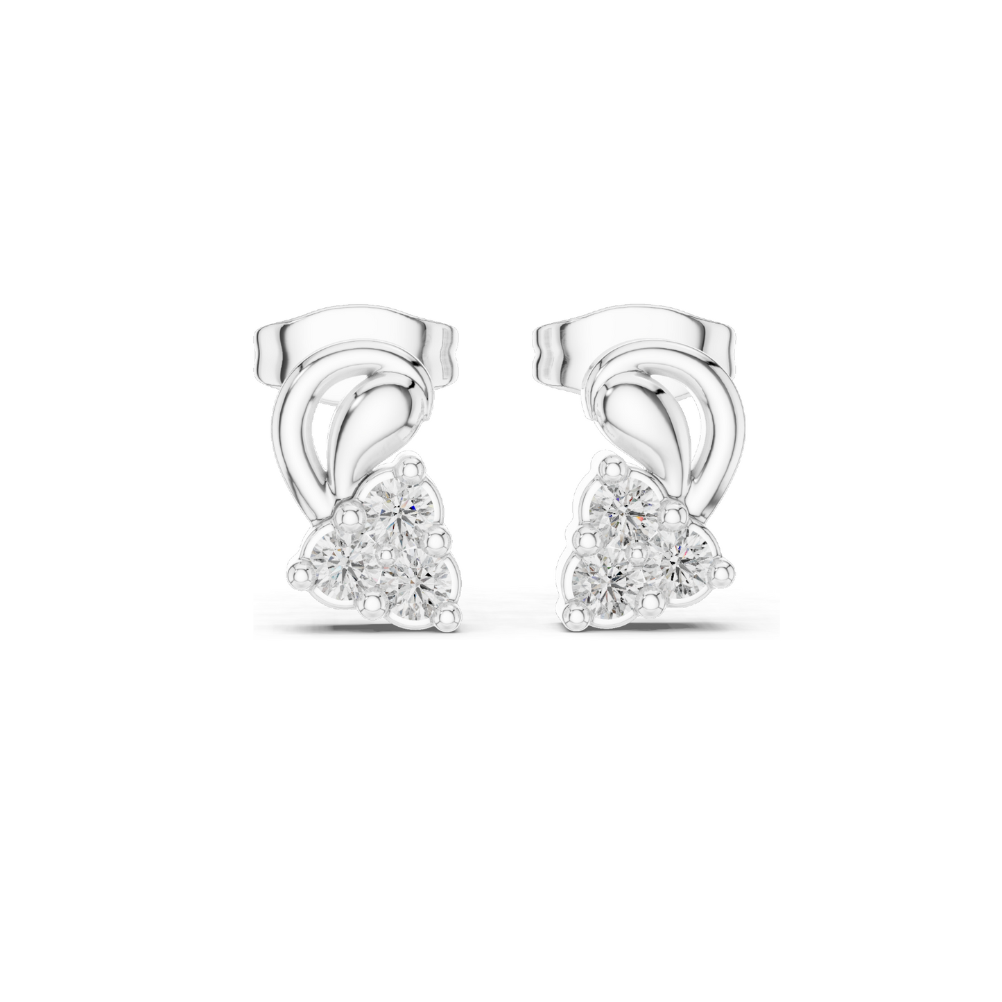0.27 CT Lab Diamond Stud Earrings for Women | VVS-VS EF CVD Tri-Stone Floral Cut | 18KT, 14KT, 10KT Gold & 925 Silver | Rose, Yellow & White Gold | Moissanite Option