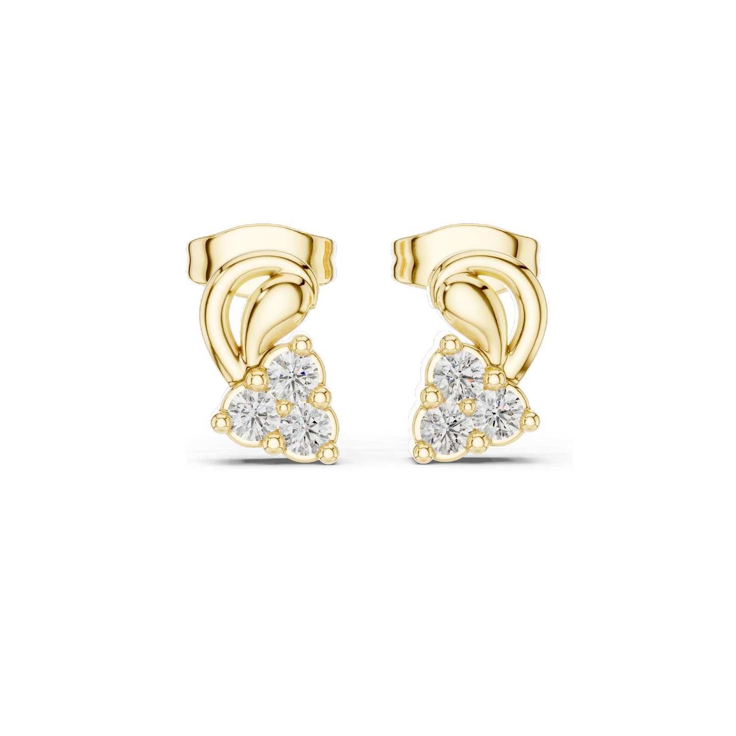 0.27 CT Lab Diamond Stud Earrings for Women | VVS-VS EF CVD Tri-Stone Floral Cut | 18KT, 14KT, 10KT Gold & 925 Silver | Rose, Yellow & White Gold | Moissanite Option