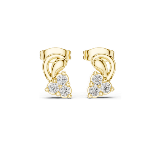 0.27 CT Lab Diamond Stud Earrings for Women | VVS-VS EF CVD Tri-Stone Floral Cut | 18KT, 14KT, 10KT Gold & 925 Silver | Rose, Yellow & White Gold | Moissanite Option