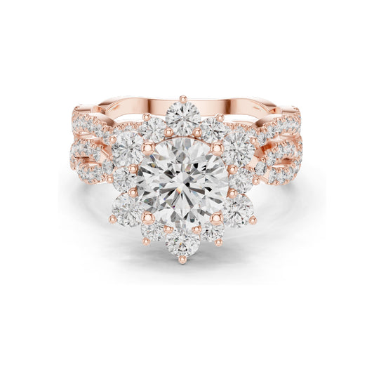 2.538 CT Round Brilliant & Cluster Lab Diamond Ring for Women | VVS-VS EF Clarity | 18KT, 14KT, 10KT Gold & 925 Silver | Rose, Yellow, White Gold & Moissanite Options