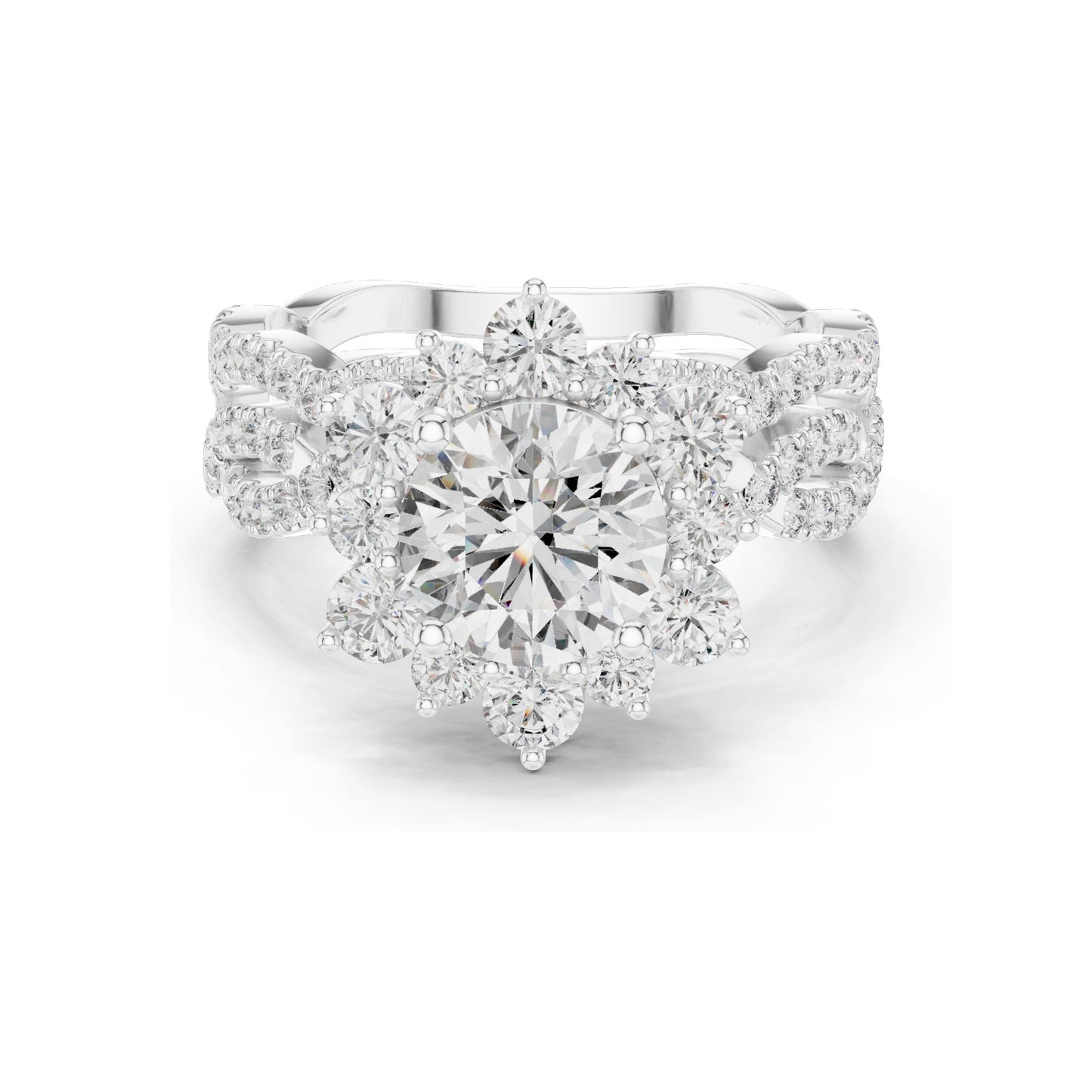 2.538 CT Round Brilliant & Cluster Lab Diamond Ring for Women | VVS-VS EF Clarity | 18KT, 14KT, 10KT Gold & 925 Silver | Rose, Yellow, White Gold & Moissanite Options