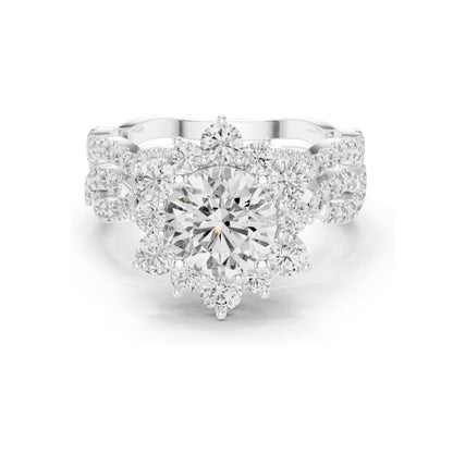 2.538 CT Round Brilliant & Cluster Lab Diamond Ring for Women | VVS-VS EF Clarity | 18KT, 14KT, 10KT Gold & 925 Silver | Rose, Yellow, White Gold & Moissanite Options