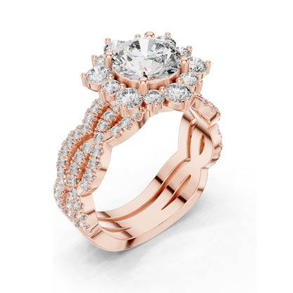 2.538 CT Round Brilliant & Cluster Lab Diamond Ring for Women | VVS-VS EF Clarity | 18KT, 14KT, 10KT Gold & 925 Silver | Rose, Yellow, White Gold & Moissanite Options