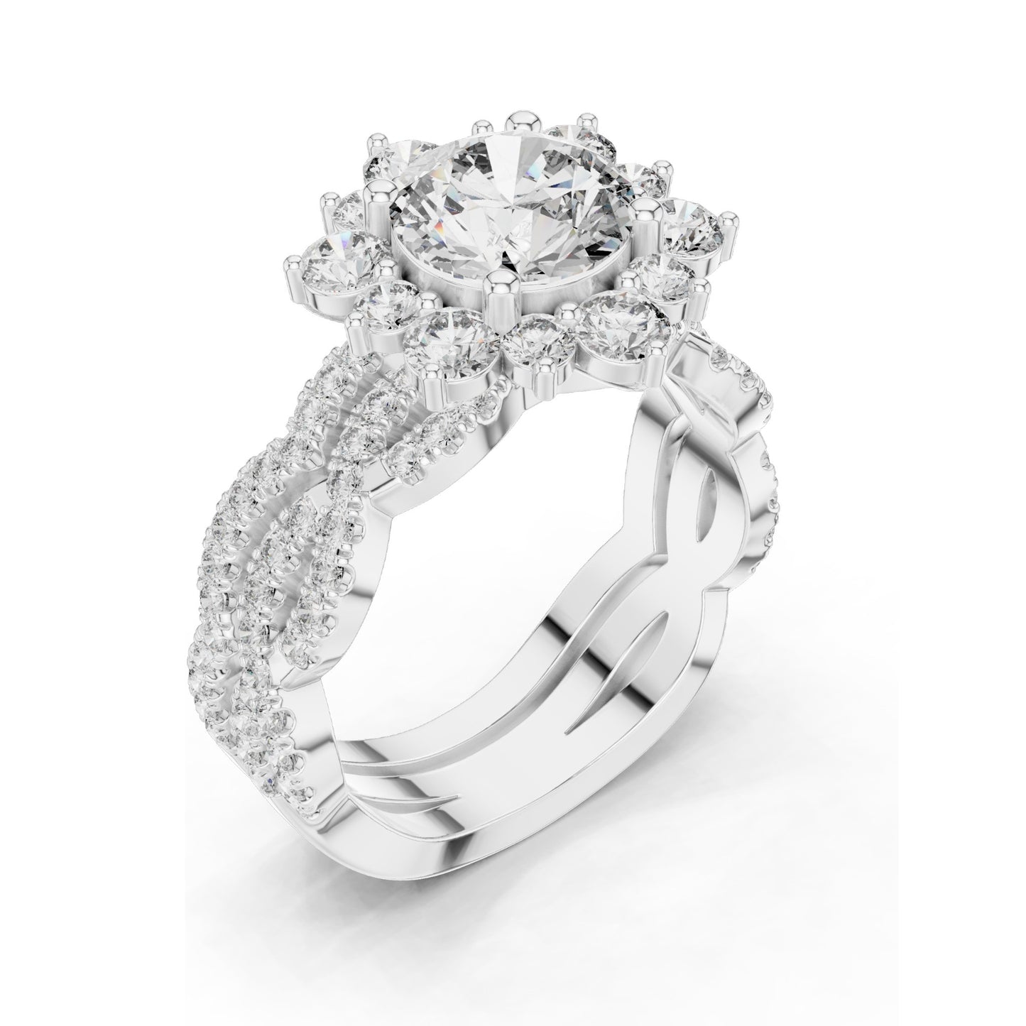 2.538 CT Round Brilliant & Cluster Lab Diamond Ring for Women | VVS-VS EF Clarity | 18KT, 14KT, 10KT Gold & 925 Silver | Rose, Yellow, White Gold & Moissanite Options