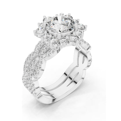 2.538 CT Round Brilliant & Cluster Lab Diamond Ring for Women | VVS-VS EF Clarity | 18KT, 14KT, 10KT Gold & 925 Silver | Rose, Yellow, White Gold & Moissanite Options