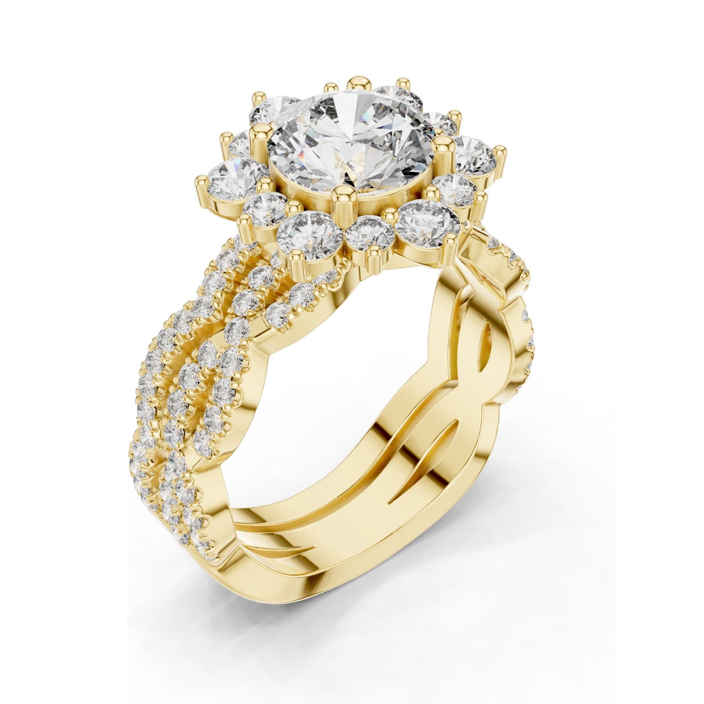 2.538 CT Round Brilliant & Cluster Lab Diamond Ring for Women | VVS-VS EF Clarity | 18KT, 14KT, 10KT Gold & 925 Silver | Rose, Yellow, White Gold & Moissanite Options