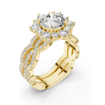 2.538 CT Round Brilliant & Cluster Lab Diamond Ring for Women | VVS-VS EF Clarity | 18KT, 14KT, 10KT Gold & 925 Silver | Rose, Yellow, White Gold & Moissanite Options