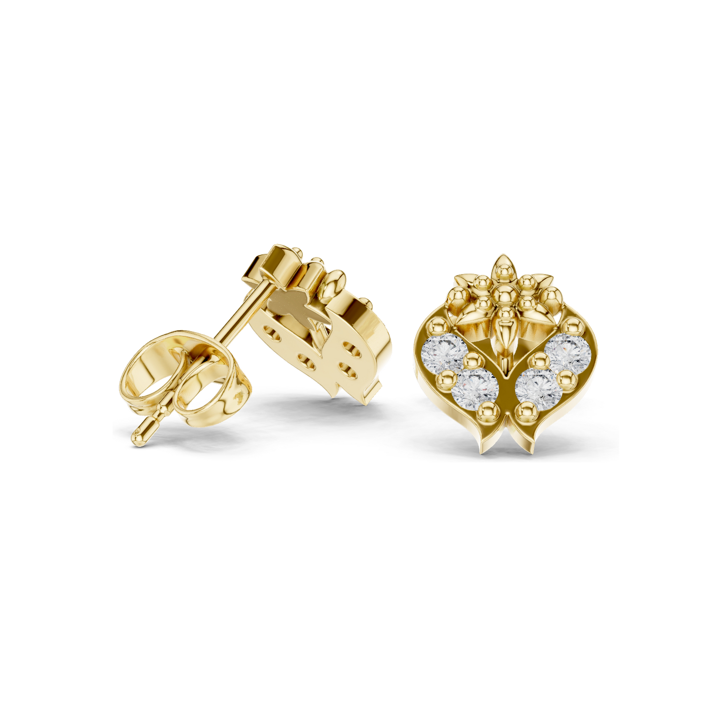 0.28 CT Lab Diamond Floral Heart Stud Earrings | VVS–VS EF Clarity | 18KT, 14KT, 10KT Gold & 925 Silver | Rose, Yellow, White Gold & Moissanite Options