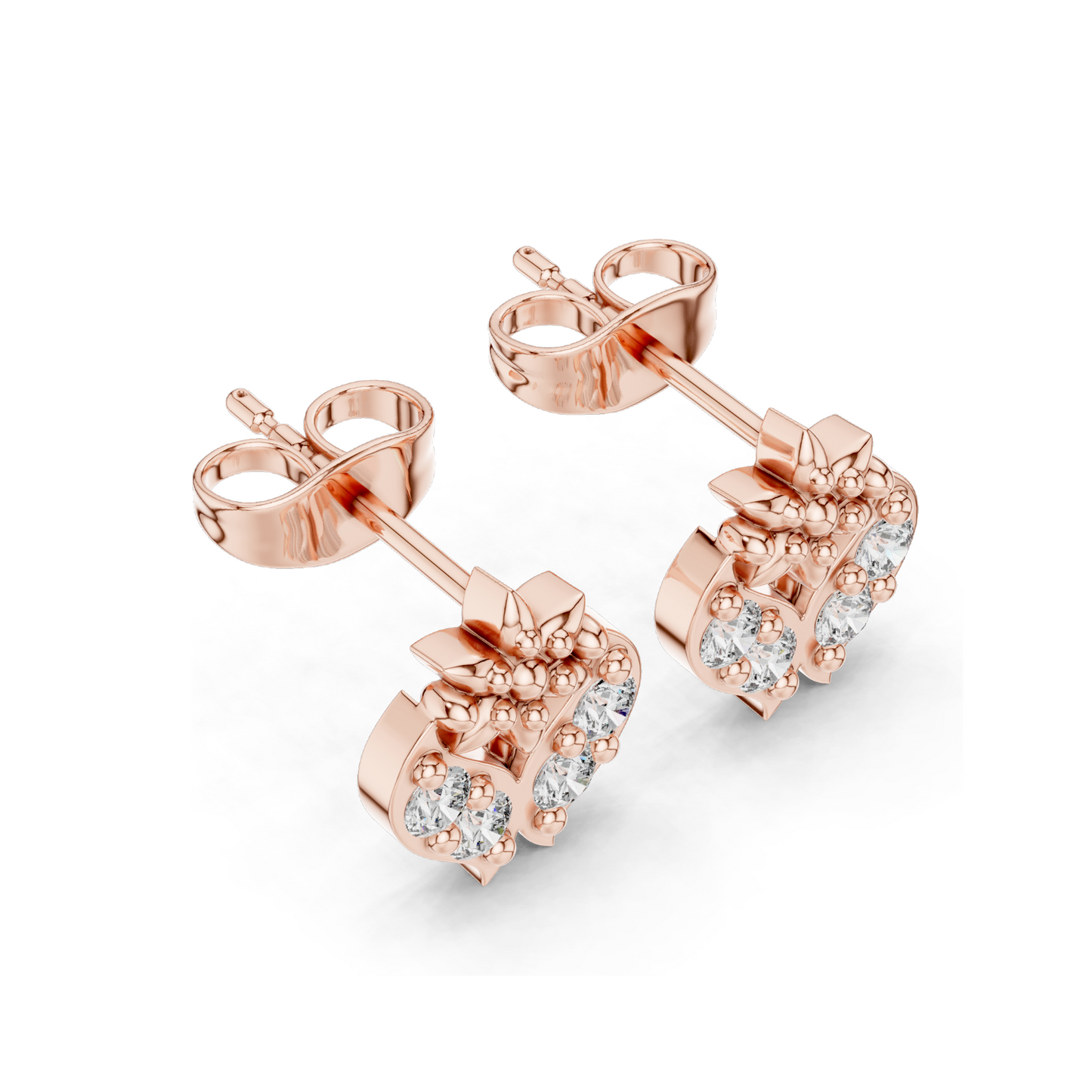 0.28 CT Lab Diamond Floral Heart Stud Earrings | VVS–VS EF Clarity | 18KT, 14KT, 10KT Gold & 925 Silver | Rose, Yellow, White Gold & Moissanite Options