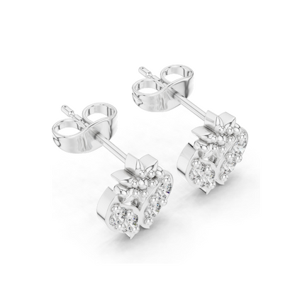 0.28 CT Lab Diamond Floral Heart Stud Earrings | VVS–VS EF Clarity | 18KT, 14KT, 10KT Gold & 925 Silver | Rose, Yellow, White Gold & Moissanite Options