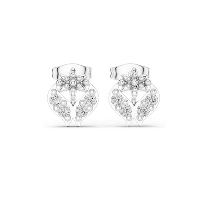 0.28 CT Lab Diamond Floral Heart Stud Earrings | VVS–VS EF Clarity | 18KT, 14KT, 10KT Gold & 925 Silver | Rose, Yellow, White Gold & Moissanite Options
