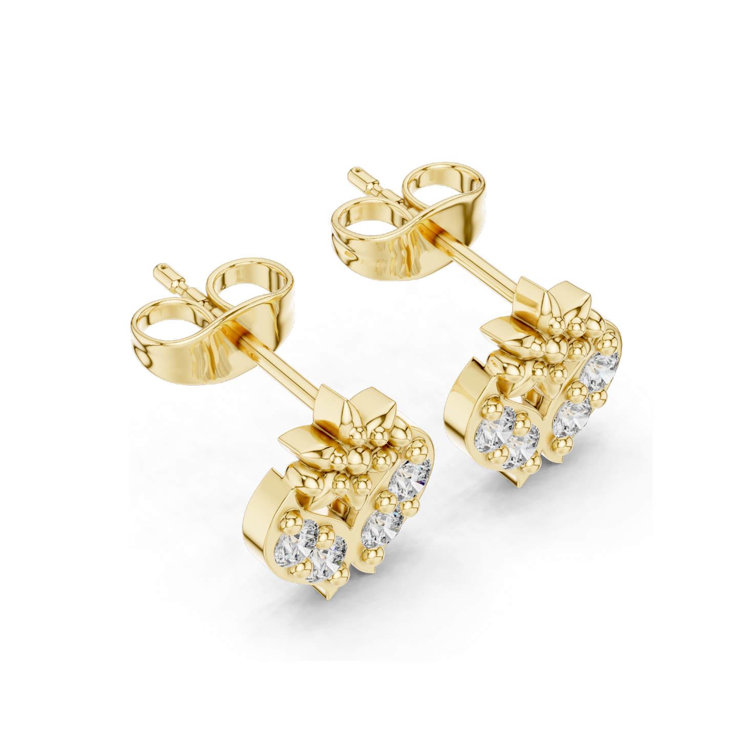 0.28 CT Lab Diamond Floral Heart Stud Earrings | VVS–VS EF Clarity | 18KT, 14KT, 10KT Gold & 925 Silver | Rose, Yellow, White Gold & Moissanite Options