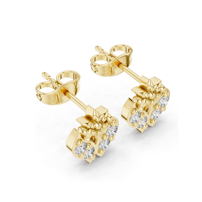 0.28 CT Lab Diamond Floral Heart Stud Earrings | VVS–VS EF Clarity | 18KT, 14KT, 10KT Gold & 925 Silver | Rose, Yellow, White Gold & Moissanite Options
