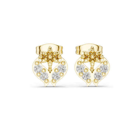 0.28 CT Lab Diamond Floral Heart Stud Earrings | VVS–VS EF Clarity | 18KT, 14KT, 10KT Gold & 925 Silver | Rose, Yellow, White Gold & Moissanite Options