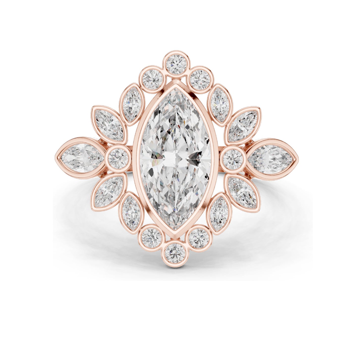 2.11 CT Marquise & Round Cluster Lab Diamond Ring for Women | VVS-VS EF Clarity | 18KT, 14KT, 10KT Gold & 925 Silver | Rose, Yellow, White Gold & Moissanite Options