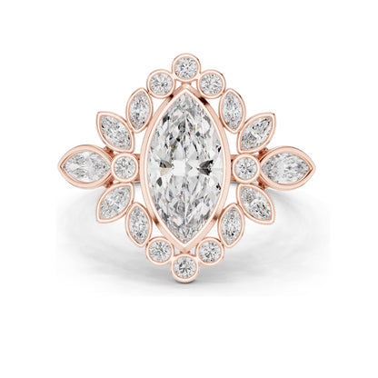 2.11 CT Marquise & Round Cluster Lab Diamond Ring for Women | VVS-VS EF Clarity | 18KT, 14KT, 10KT Gold & 925 Silver | Rose, Yellow, White Gold & Moissanite Options