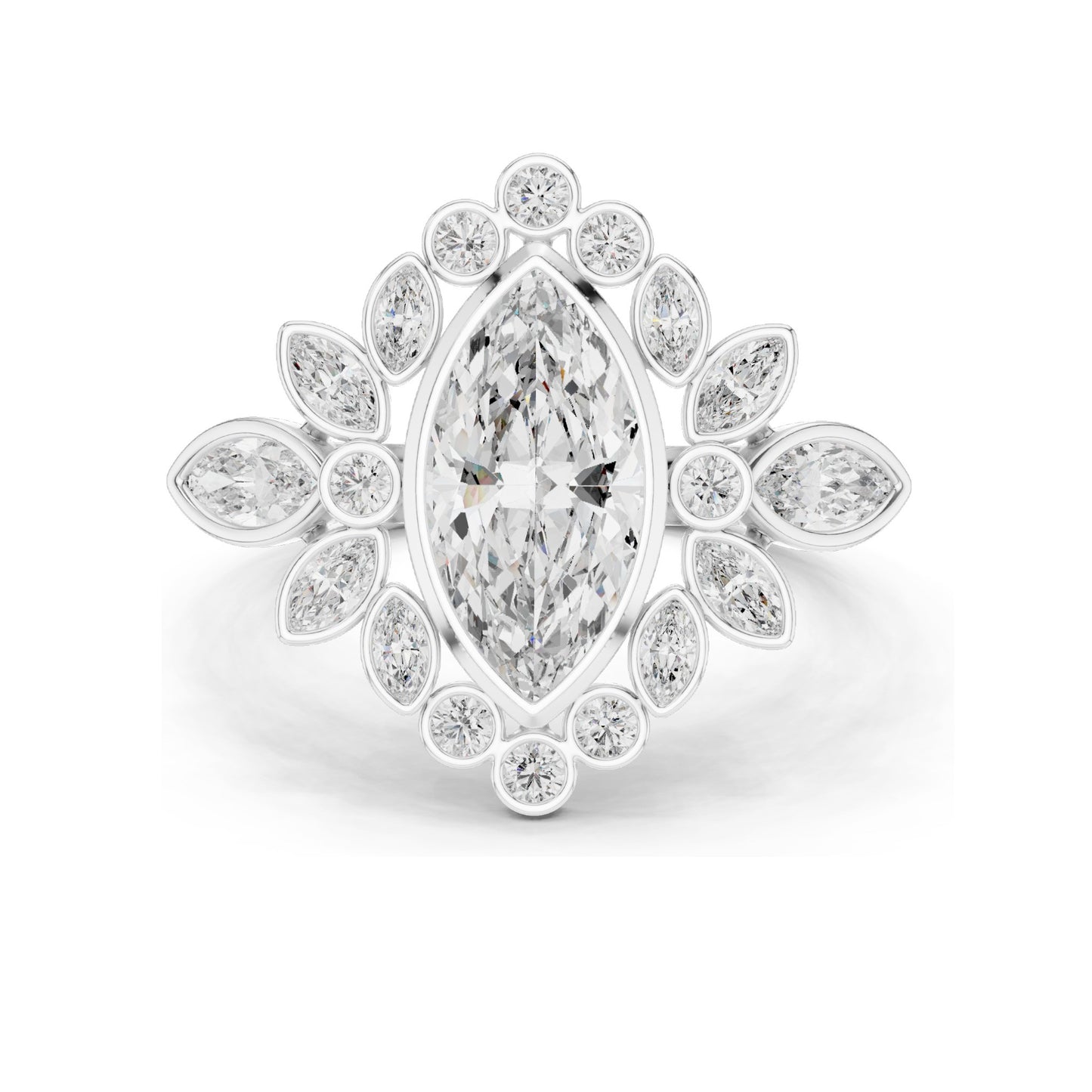 2.11 CT Marquise & Round Cluster Lab Diamond Ring for Women | VVS-VS EF Clarity | 18KT, 14KT, 10KT Gold & 925 Silver | Rose, Yellow, White Gold & Moissanite Options