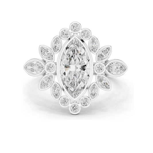 2.11 CT Marquise & Round Cluster Lab Diamond Ring for Women | VVS-VS EF Clarity | 18KT, 14KT, 10KT Gold & 925 Silver | Rose, Yellow, White Gold & Moissanite Options