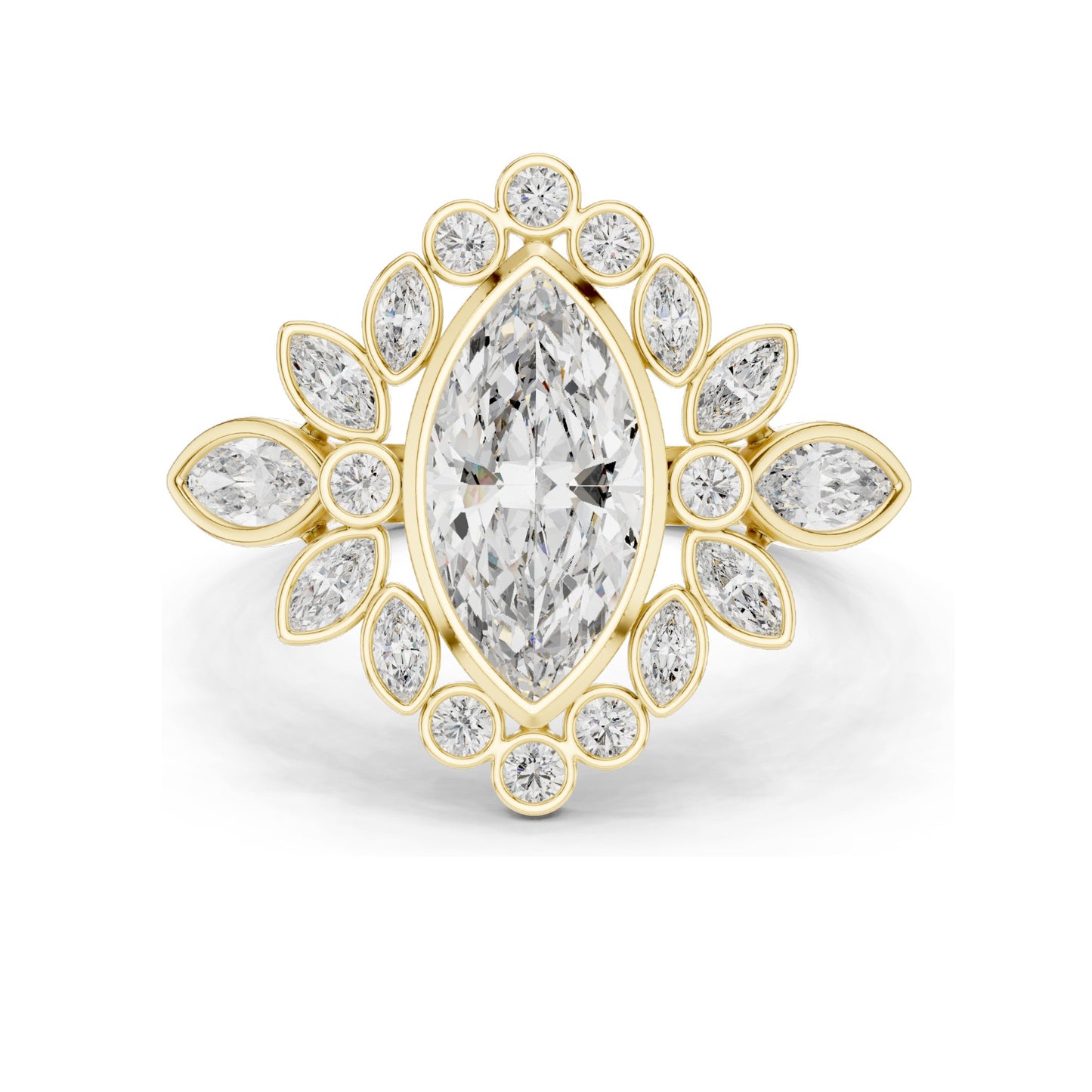 2.11 CT Marquise & Round Cluster Lab Diamond Ring for Women | VVS-VS EF Clarity | 18KT, 14KT, 10KT Gold & 925 Silver | Rose, Yellow, White Gold & Moissanite Options