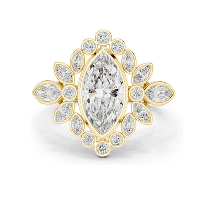 2.11 CT Marquise & Round Cluster Lab Diamond Ring for Women | VVS-VS EF Clarity | 18KT, 14KT, 10KT Gold & 925 Silver | Rose, Yellow, White Gold & Moissanite Options