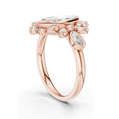 2.11 CT Marquise & Round Cluster Lab Diamond Ring for Women | VVS-VS EF Clarity | 18KT, 14KT, 10KT Gold & 925 Silver | Rose, Yellow, White Gold & Moissanite Options