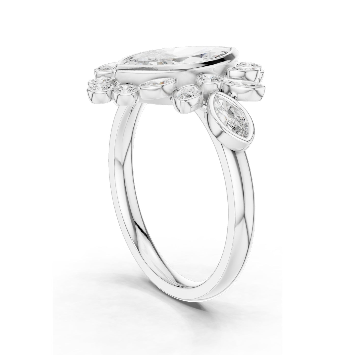 2.11 CT Marquise & Round Cluster Lab Diamond Ring for Women | VVS-VS EF Clarity | 18KT, 14KT, 10KT Gold & 925 Silver | Rose, Yellow, White Gold & Moissanite Options