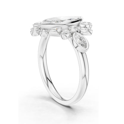 2.11 CT Marquise & Round Cluster Lab Diamond Ring for Women | VVS-VS EF Clarity | 18KT, 14KT, 10KT Gold & 925 Silver | Rose, Yellow, White Gold & Moissanite Options
