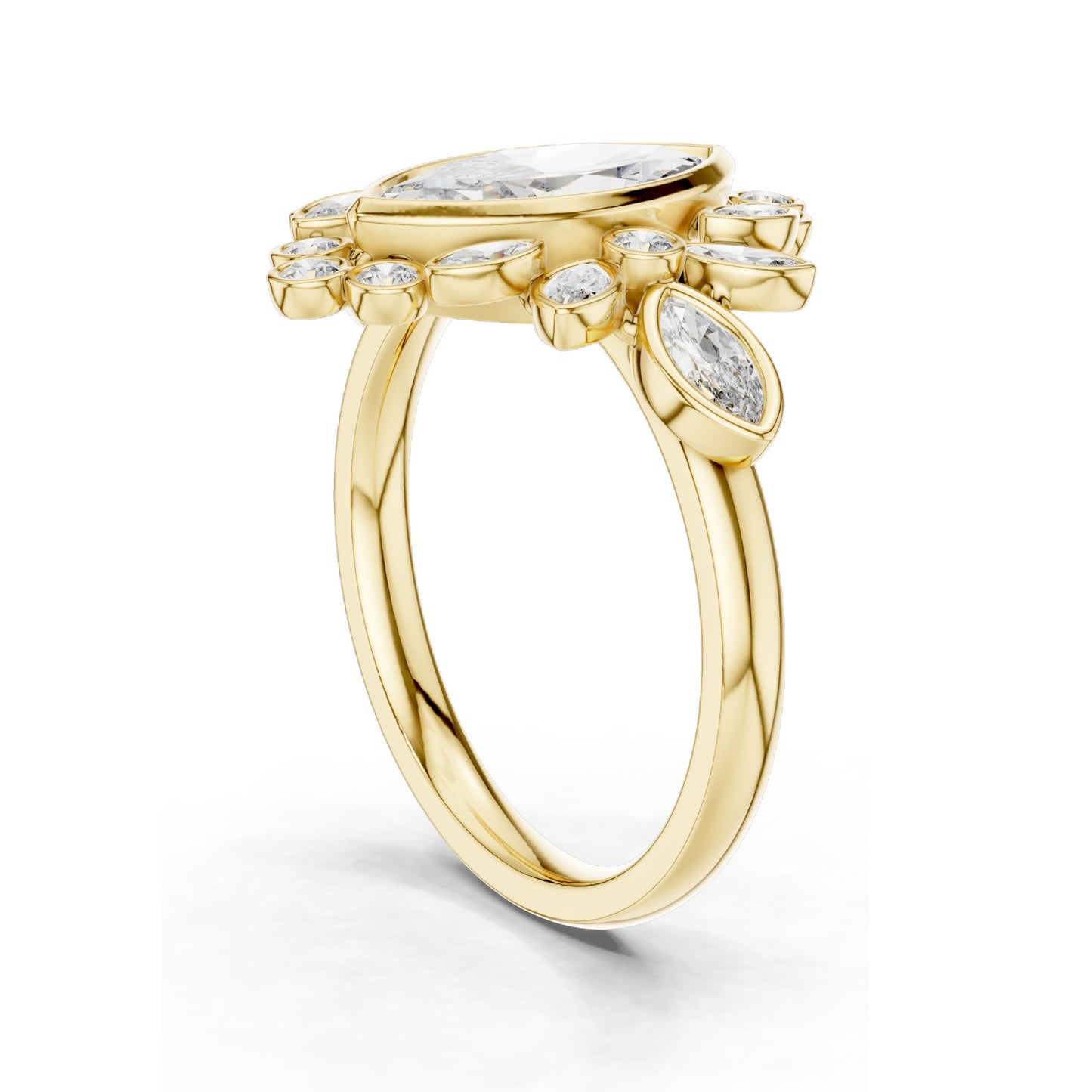 2.11 CT Marquise & Round Cluster Lab Diamond Ring for Women | VVS-VS EF Clarity | 18KT, 14KT, 10KT Gold & 925 Silver | Rose, Yellow, White Gold & Moissanite Options