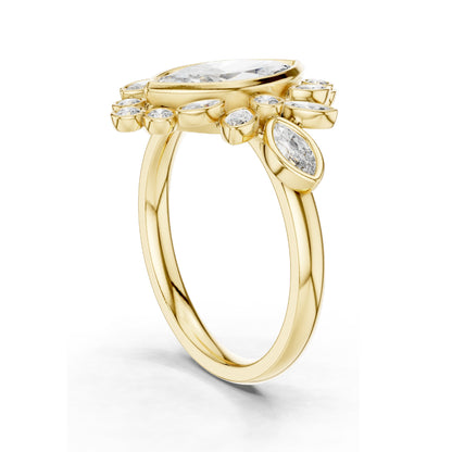 2.11 CT Marquise & Round Cluster Lab Diamond Ring for Women | VVS-VS EF Clarity | 18KT, 14KT, 10KT Gold & 925 Silver | Rose, Yellow, White Gold & Moissanite Options