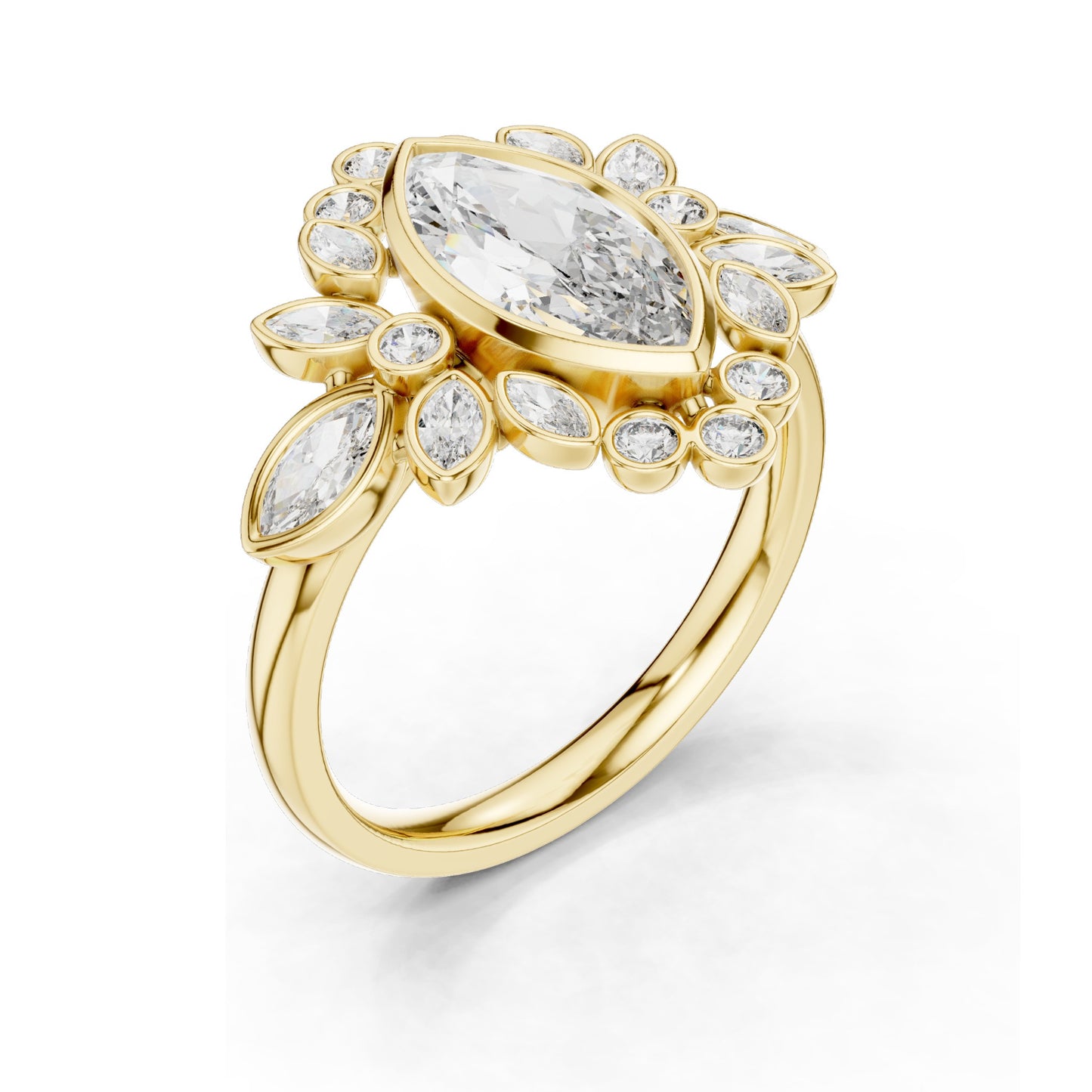 2.11 CT Marquise & Round Cluster Lab Diamond Ring for Women | VVS-VS EF Clarity | 18KT, 14KT, 10KT Gold & 925 Silver | Rose, Yellow, White Gold & Moissanite Options
