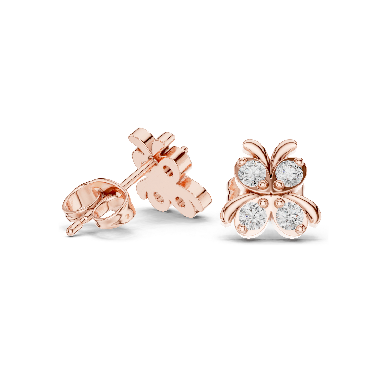 0.36 CT Butterfly Lab Diamond Stud Earrings | VVS-VS EF Clarity | 18KT, 14KT, 10KT Gold & 925 Silver | Rose, Yellow, White Gold | Moissanite Option