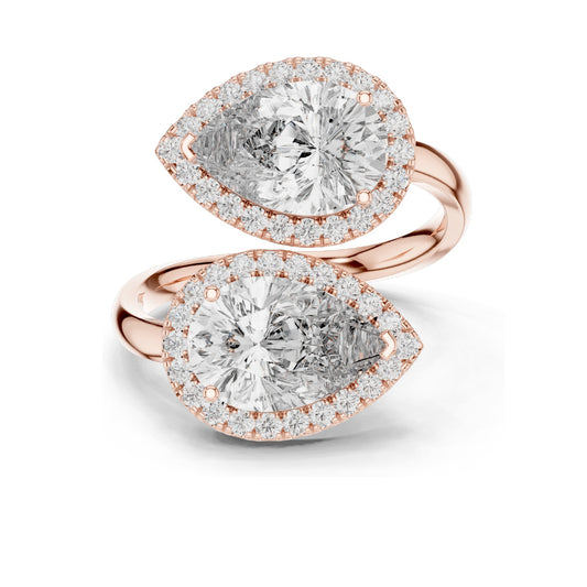 0.64 CT Pear Shaped Lab Diamond Halo Ring for Women | VVS-VS EF Clarity | 18KT, 14KT, 10KT Gold & 925 Silver | Rose, Yellow, White Gold & Moissanite Options