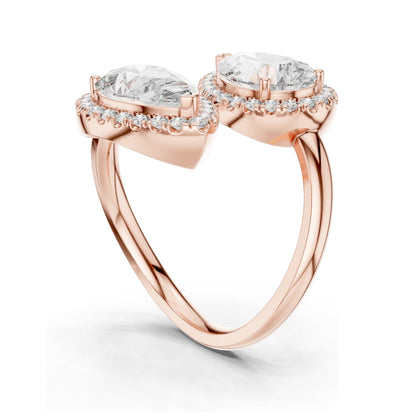 0.64 CT Pear Shaped Lab Diamond Halo Ring for Women | VVS-VS EF Clarity | 18KT, 14KT, 10KT Gold & 925 Silver | Rose, Yellow, White Gold & Moissanite Options