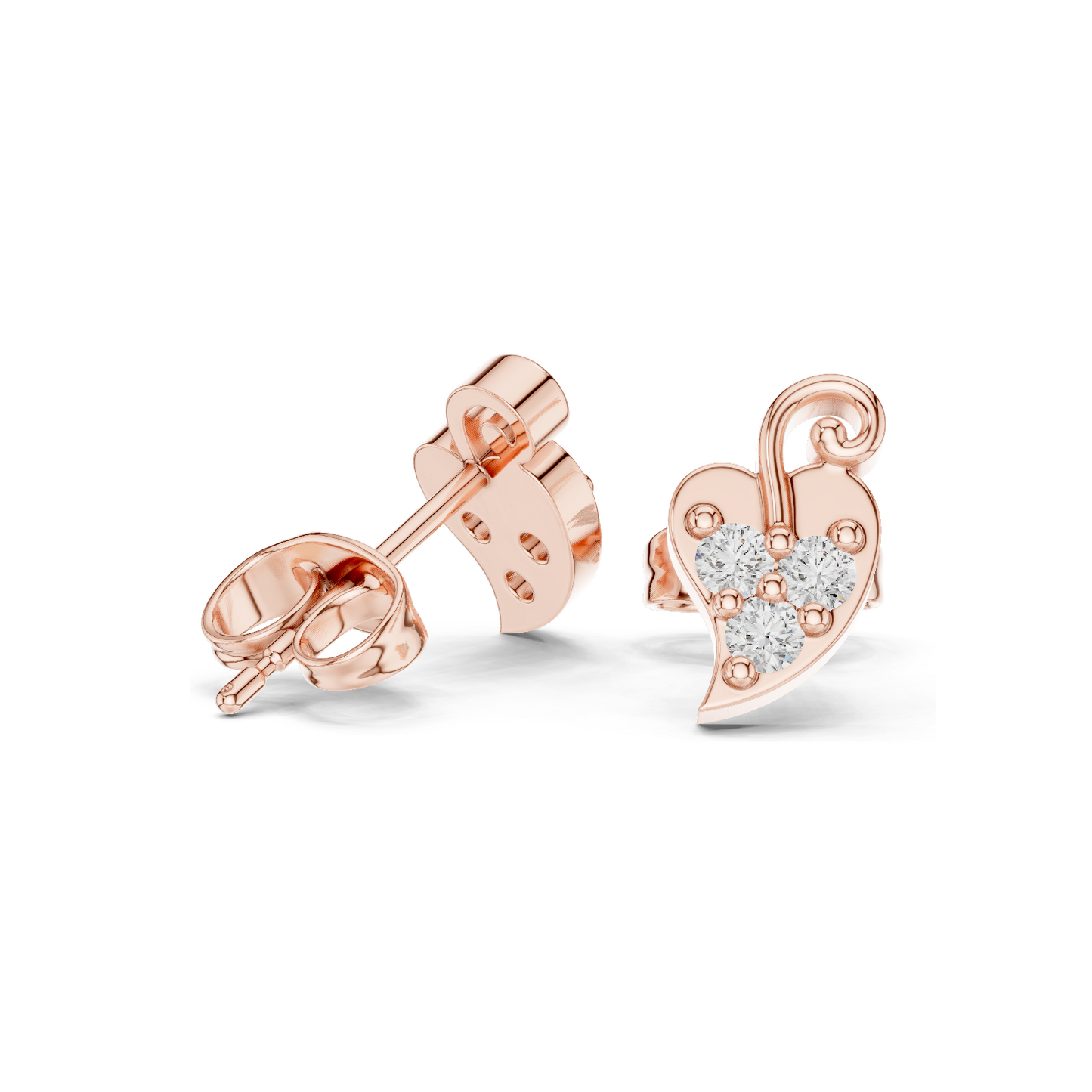 0.21 CT Lab Diamond Heart Leaf Stud Earrings | VVS-VS EF CVD Stones | 18KT, 14KT, 10KT Gold & 925 Silver | White, Yellow, Rose Gold | Moissanite & Lab Diamond Options