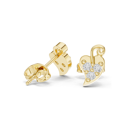 0.21 CT Lab Diamond Heart Leaf Stud Earrings | VVS-VS EF CVD Stones | 18KT, 14KT, 10KT Gold & 925 Silver | White, Yellow, Rose Gold | Moissanite & Lab Diamond Options