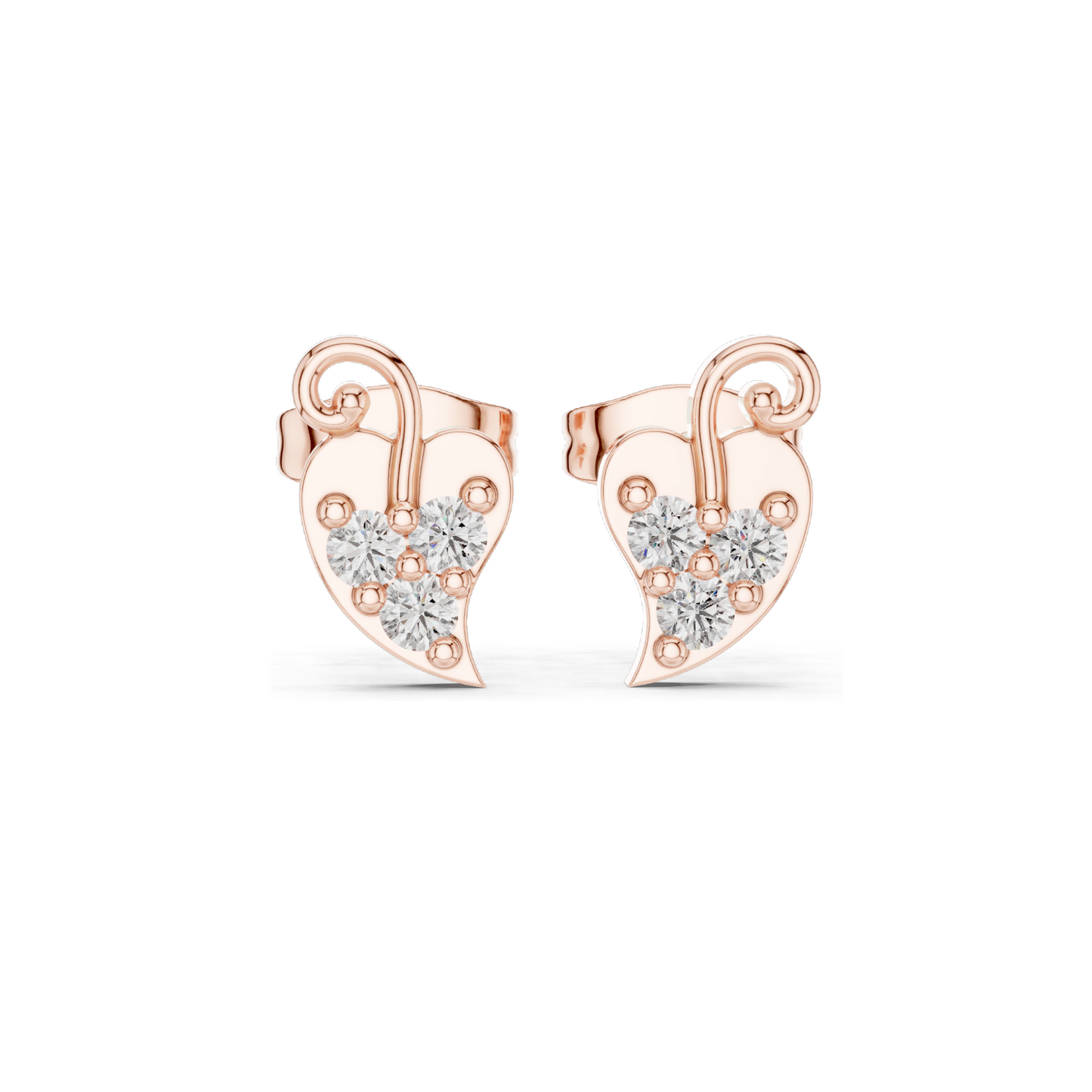 0.21 CT Lab Diamond Heart Leaf Stud Earrings | VVS-VS EF CVD Stones | 18KT, 14KT, 10KT Gold & 925 Silver | White, Yellow, Rose Gold | Moissanite & Lab Diamond Options