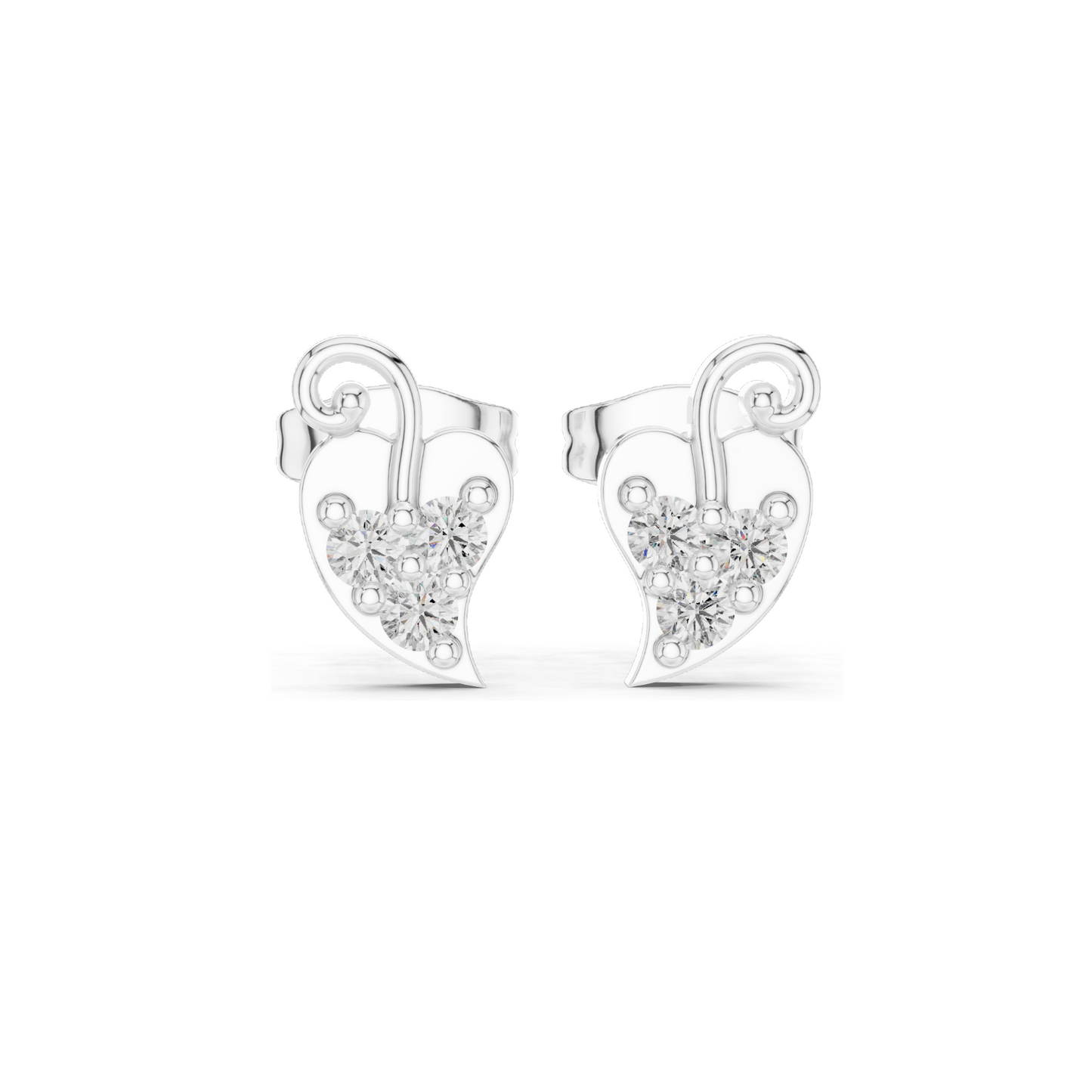 0.21 CT Lab Diamond Heart Leaf Stud Earrings | VVS-VS EF CVD Stones | 18KT, 14KT, 10KT Gold & 925 Silver | White, Yellow, Rose Gold | Moissanite & Lab Diamond Options