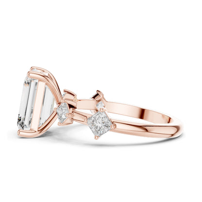 4.25 CT Emerald-Cut Lab Diamond Three-Stone Ring for Women | VVS-VS EF Clarity | 18KT, 14KT, 10KT Gold & 925 Silver | Moissanite & Rose, Yellow, White Gold Options