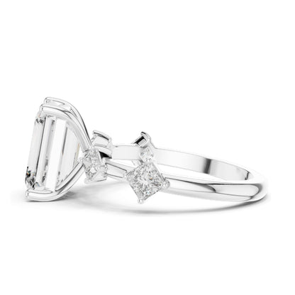 4.25 CT Emerald-Cut Lab Diamond Three-Stone Ring for Women | VVS-VS EF Clarity | 18KT, 14KT, 10KT Gold & 925 Silver | Moissanite & Rose, Yellow, White Gold Options