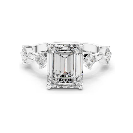 4.25 CT Emerald-Cut Lab Diamond Three-Stone Ring for Women | VVS-VS EF Clarity | 18KT, 14KT, 10KT Gold & 925 Silver | Moissanite & Rose, Yellow, White Gold Options