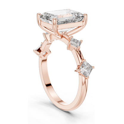 4.25 CT Emerald-Cut Lab Diamond Three-Stone Ring for Women | VVS-VS EF Clarity | 18KT, 14KT, 10KT Gold & 925 Silver | Moissanite & Rose, Yellow, White Gold Options