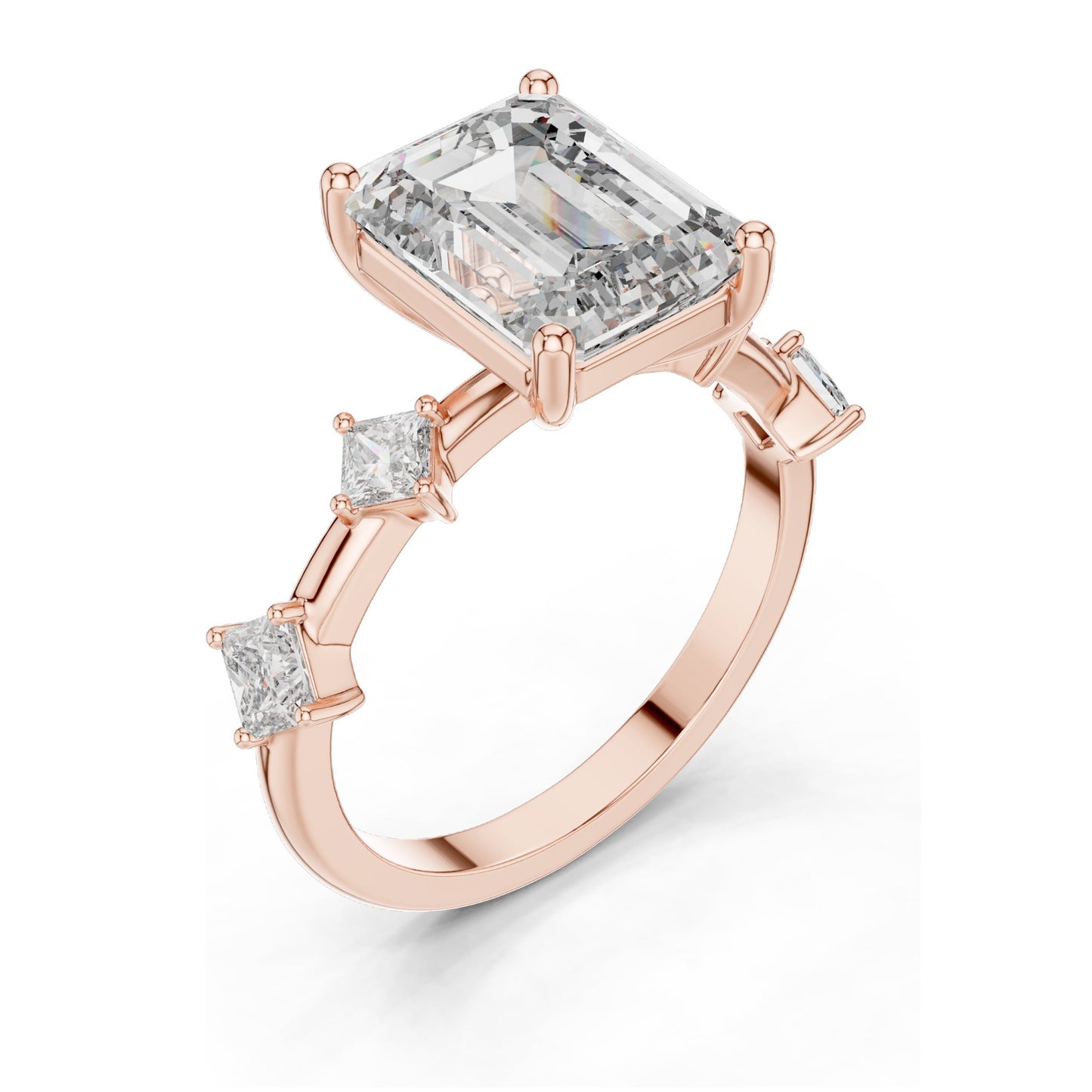 4.25 CT Emerald-Cut Lab Diamond Three-Stone Ring for Women | VVS-VS EF Clarity | 18KT, 14KT, 10KT Gold & 925 Silver | Moissanite & Rose, Yellow, White Gold Options