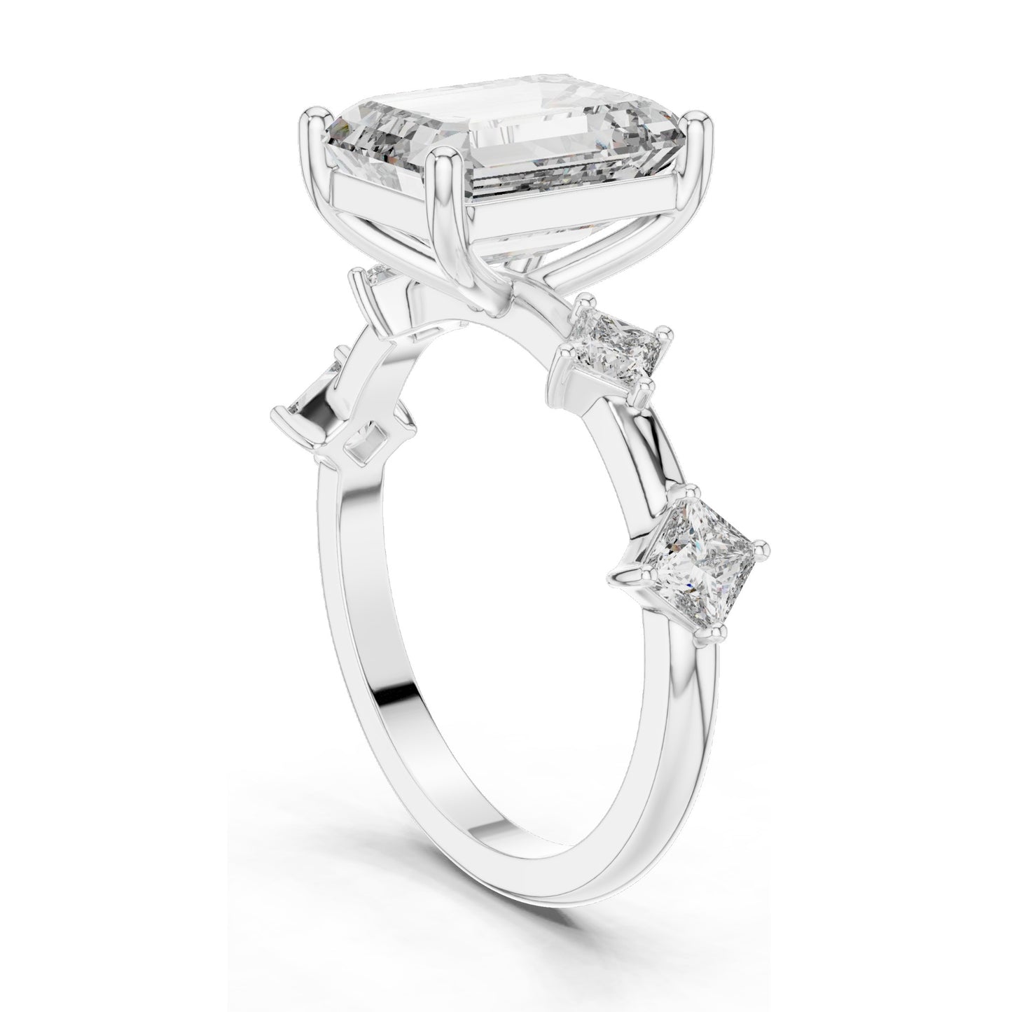 4.25 CT Emerald-Cut Lab Diamond Three-Stone Ring for Women | VVS-VS EF Clarity | 18KT, 14KT, 10KT Gold & 925 Silver | Moissanite & Rose, Yellow, White Gold Options