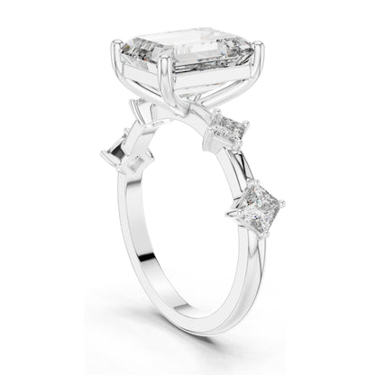 4.25 CT Emerald-Cut Lab Diamond Three-Stone Ring for Women | VVS-VS EF Clarity | 18KT, 14KT, 10KT Gold & 925 Silver | Moissanite & Rose, Yellow, White Gold Options