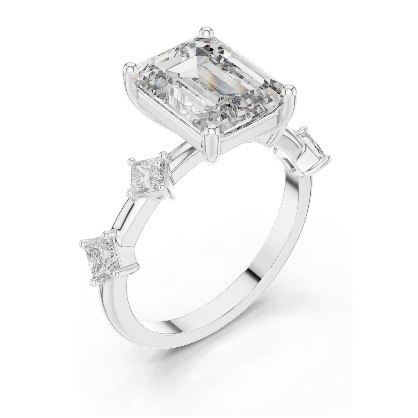 4.25 CT Emerald-Cut Lab Diamond Three-Stone Ring for Women | VVS-VS EF Clarity | 18KT, 14KT, 10KT Gold & 925 Silver | Moissanite & Rose, Yellow, White Gold Options