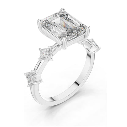 4.25 CT Emerald-Cut Lab Diamond Three-Stone Ring for Women | VVS-VS EF Clarity | 18KT, 14KT, 10KT Gold & 925 Silver | Moissanite & Rose, Yellow, White Gold Options