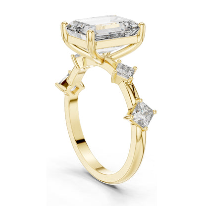 4.25 CT Emerald-Cut Lab Diamond Three-Stone Ring for Women | VVS-VS EF Clarity | 18KT, 14KT, 10KT Gold & 925 Silver | Moissanite & Rose, Yellow, White Gold Options