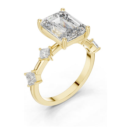 4.25 CT Emerald-Cut Lab Diamond Three-Stone Ring for Women | VVS-VS EF Clarity | 18KT, 14KT, 10KT Gold & 925 Silver | Moissanite & Rose, Yellow, White Gold Options