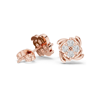 0.36 CT Lab Diamond Cluster Swirl Stud Earrings | VVS-VS EF Clarity | 18KT, 14KT, 10KT Gold & 925 Silver | Rose, Yellow, White Gold | Floral Design | Moissanite Option